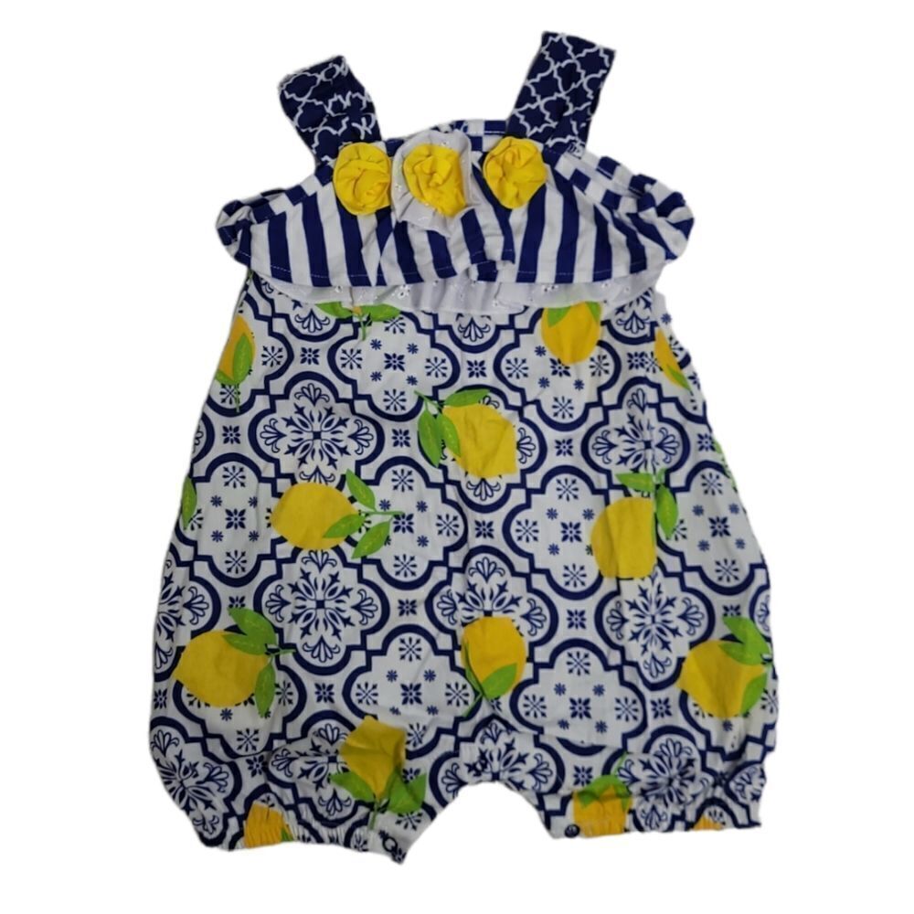 COUNTING‎ DAISIES romper lemon fruit print floral rosette cotton 18M